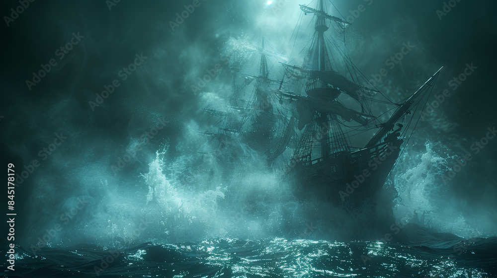 Fototapeta premium pirate ghosts in the scary sea