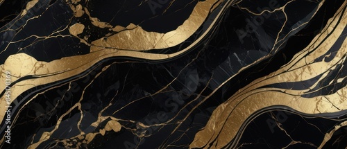 Panel kuchenny z motywem A black and gold marble texture background with swirling patterns