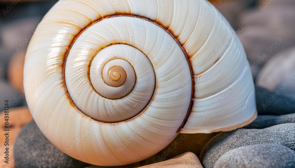 White circular shell closeup of small snail White circular shell closeup of small snail