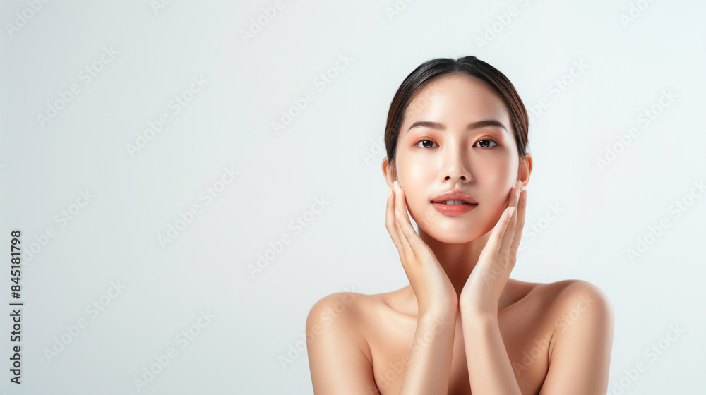 Beautiful young asian woman with clean fresh skin on white background, Face care, Facial treatment, Cosmetology, beauty and spa, Asian women portrait. Beautiful young asian woman with clean fresh skin on white background, Face care, Facial treatment, Cosmetology, beauty and spa, Asian women portrait.