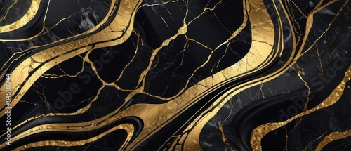 Panel kuchenny z motywem A black and gold marble texture background with swirling patterns