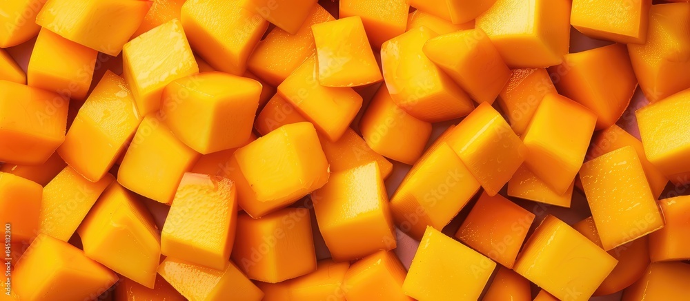 Close-up top view of a cubed mango background Close-up top view of a cubed mango background