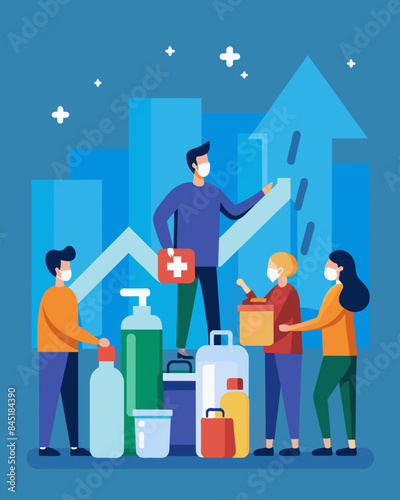 As the demand for hand sanitizer and disinfectant products increased some sellers took advantage of the situation by charging unreasonably high prices for these items.. Vector illustration