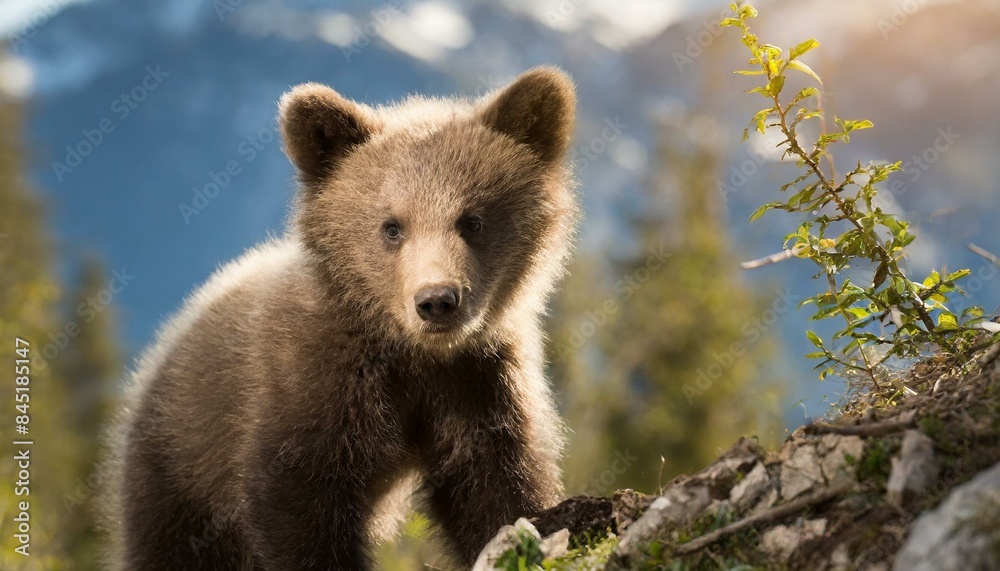 Fototapeta premium Wild brown bear cub closeup