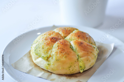 cheese bun, cream cheese garlic bread or Korean cream cheese garlic bun or cream cheese garlic bun in the paper dish