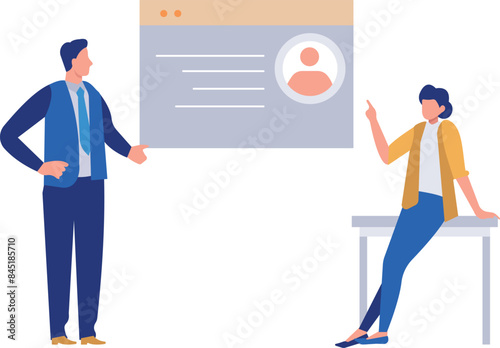 A girl and a boy are discussing about the website.