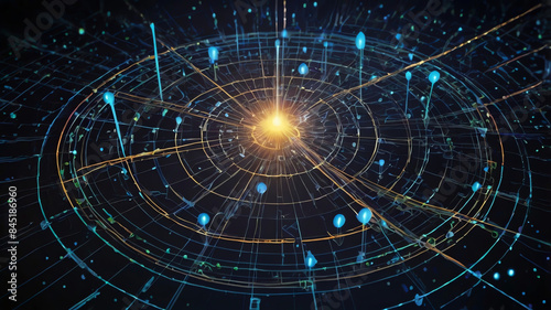  Abstract representation of network data flow converging on a central WiFi symbol, surrounded by a halo of light, emphasizing robust wireless connectivity.