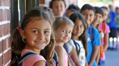 Students lining up at the classroom door, ready to start the new school year with enthusiasm