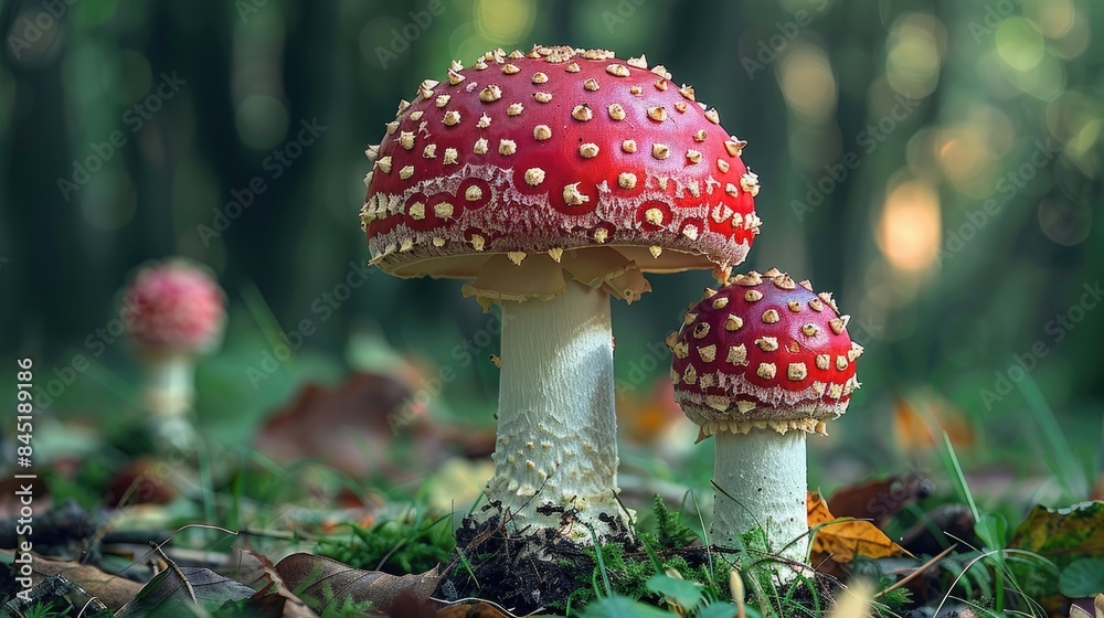 Fototapeta premium Fantasy 4K Mushroom Wallpaper with Jungle and Forest Background. 
