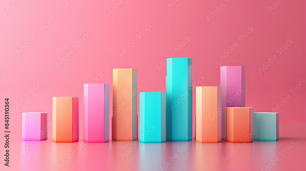 Three-dimensional rendering of a bar graph with soft, pastel colors. Three-dimensional rendering of a bar graph with soft, pastel colors.