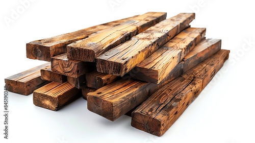 A stack of weathered wooden planks, perfect for rustic projects or backgrounds.