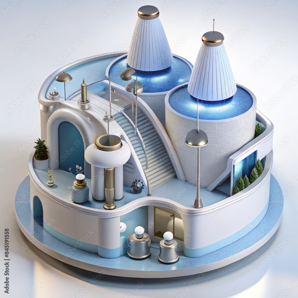 3D Render Of A High tech Shopping Mall On Isolated White Background 3d-render-of-a-high-tech-shopping-mall-on-isolated-white-background