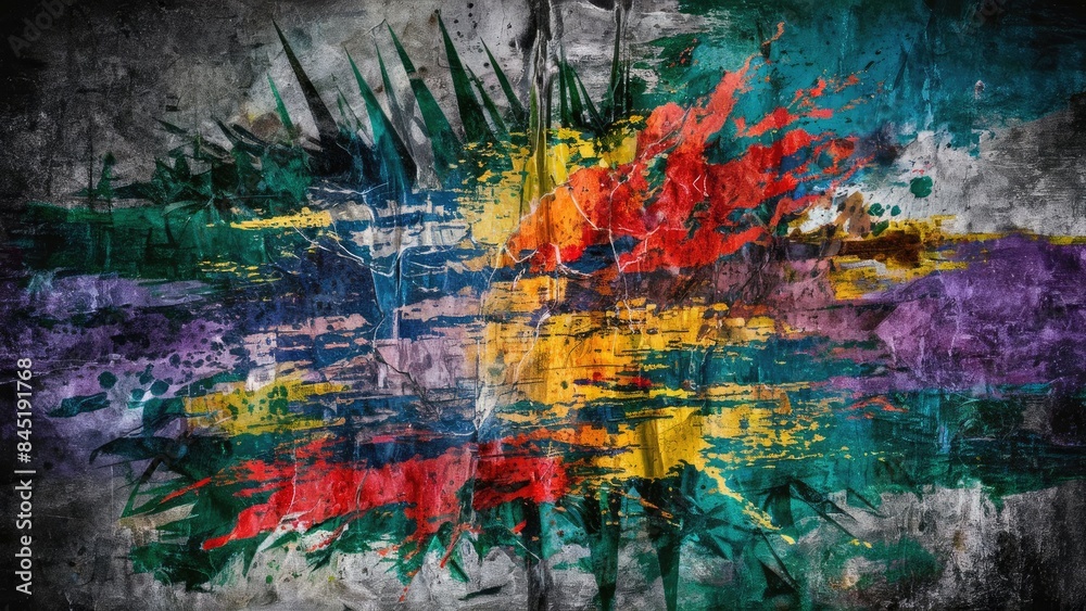 A striking grunge-inspired painting featuring a chaotic mix of colors and textures for graphic inspiration A striking grunge-inspired painting featuring a chaotic mix of colors and textures for graphic inspiration