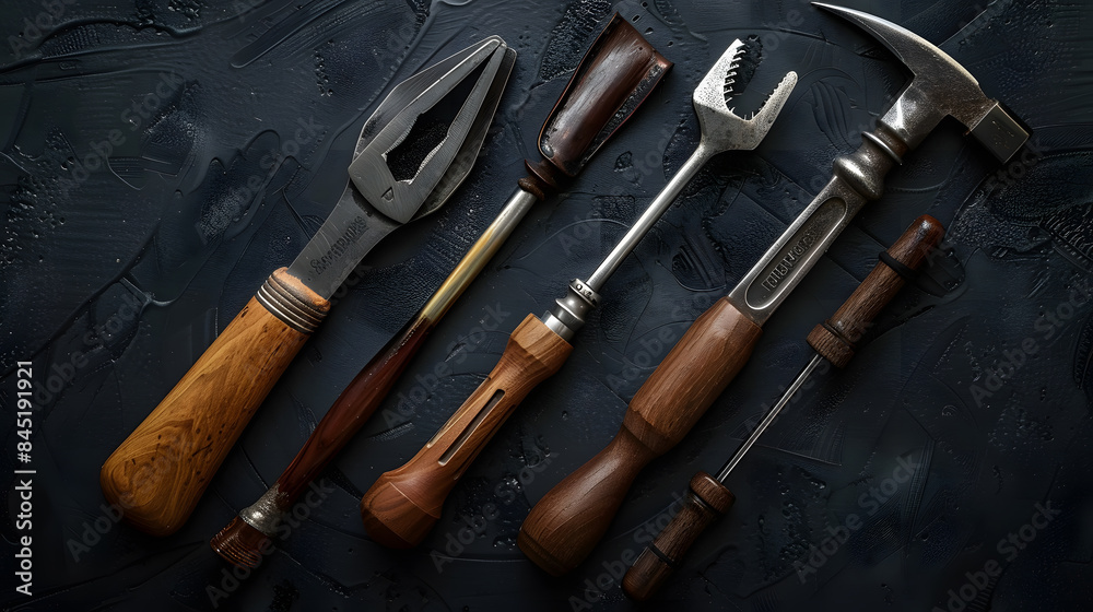 A collection of tools including a hammer, pliers, and a screwdriver A collection of tools including a hammer, pliers, and a screwdriver