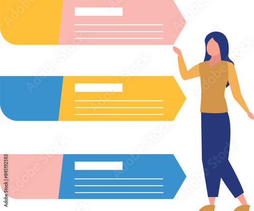 The girl is pointing at the business bars.