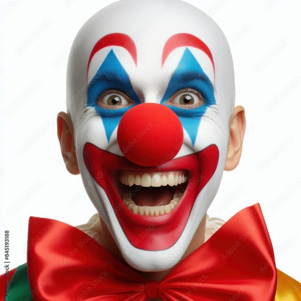clown face with a big red nose and a wide smile Isolated on white background clown face with a big red nose and a wide smile Isolated on white background