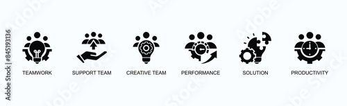 Collaborative Performance Banner Web Icon Vector Illustration Concept With Teamwork, Support Team, Creative Team, Performance, Solutions, Productivity