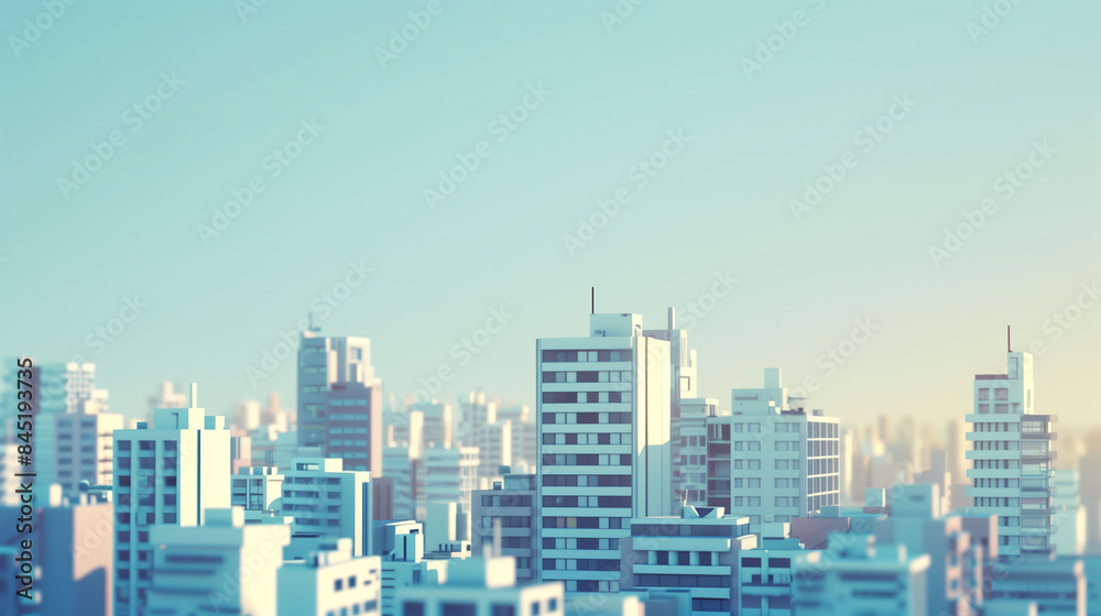 Minimalistic Urban Skyline in Daylight with Clear Blue Sky, Showcasing Modern Architectural Design and City Planning