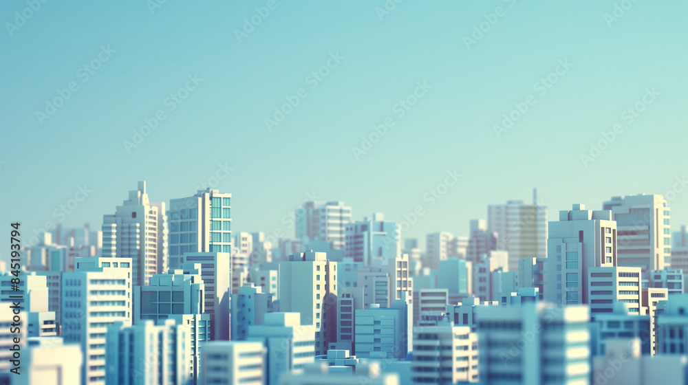 Simplistic Urban Landscape with Skyscrapers and Clear Blue Sky on a Sunny Midday, Highlighting Modern City Growth and Architectural Innovation Simplistic Urban Landscape with Skyscrapers and Clear Blue Sky on a Sunny Midday, Highlighting Modern City Growth and Architectural Innovation