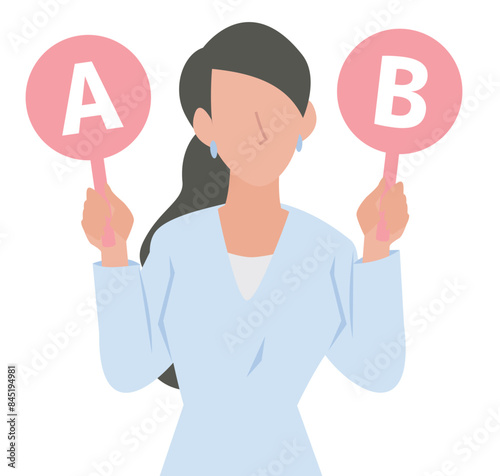 AとBで比較検討をする女性のビジネスパーソン