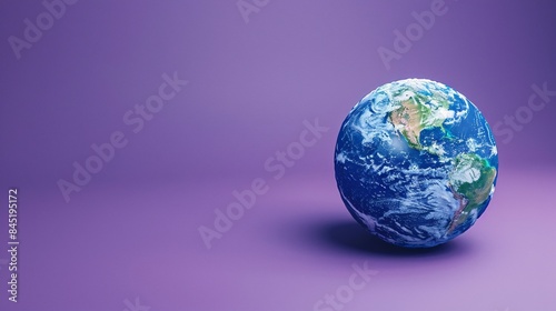 Earth globe against purple background  symbolizing global awareness  environment  and international unity. Perfect for educational and environmental themes. 3D Illustration.