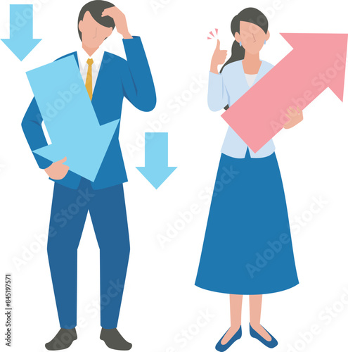 下げる男性と上げる女性のビジネスパーソン