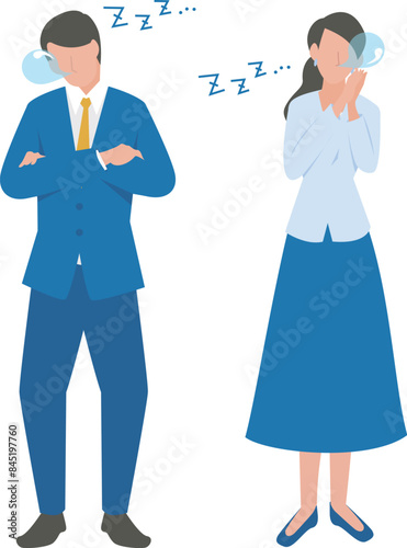 疲れて居眠りをする男性と女性のビジネスパーソン