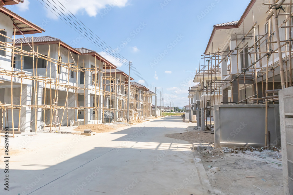 construction residential new house in progress at building site housing estate development construction residential new house in progress at building site housing estate development