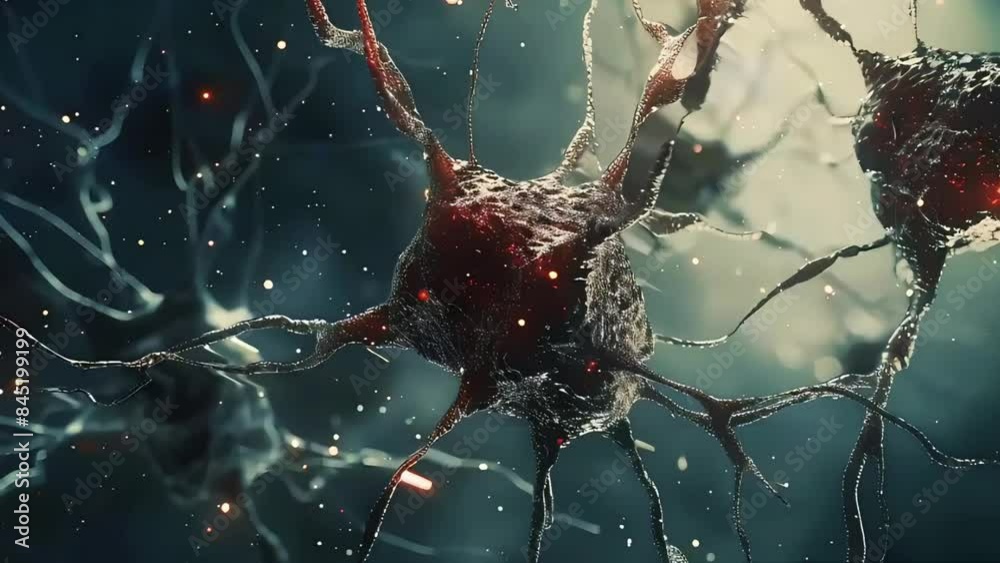 3D animation of neurons and synapses in the human brain, illustrating ...