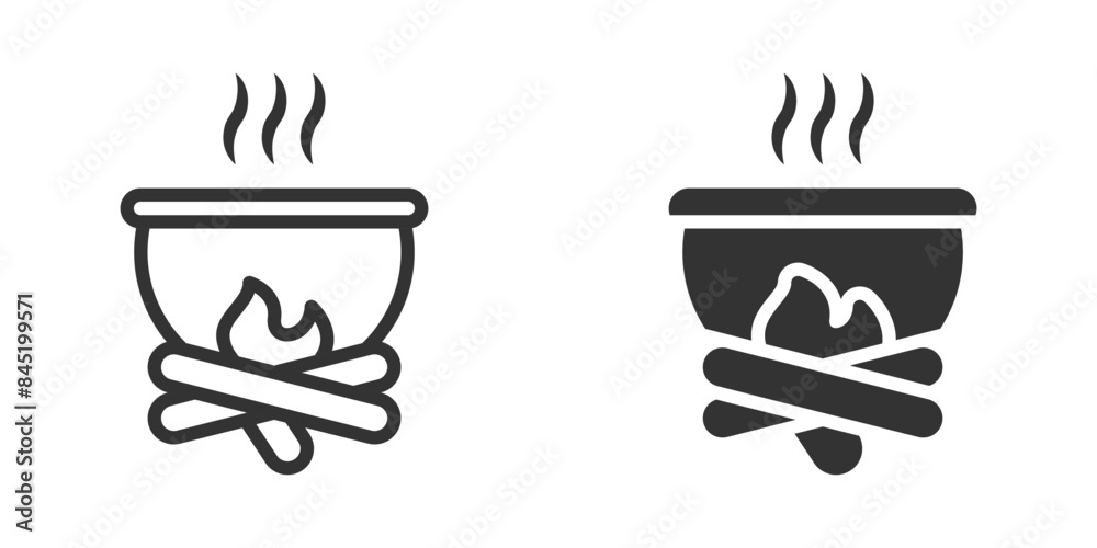 Vector illustration of a campfire pot icon in black and white. Perfect for camping, cooking, and outdoor adventure designs. Vector illustration of a campfire pot icon in black and white. Perfect for camping, cooking, and outdoor adventure designs.