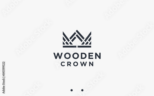 crown with wooden floor logo design vector silhouette illustration