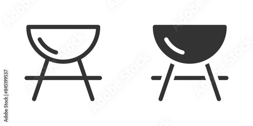 Vector illustration of a BBQ grill icon in black and white. Ideal for barbecue, cooking, and outdoor party designs.