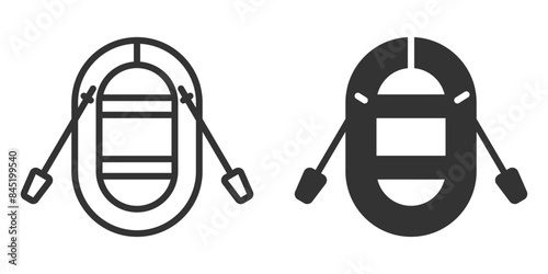 Vector illustration of an inflatable boat icon in black and white. Ideal for boating, water sports, and outdoor adventure designs.