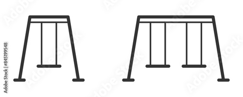 Vector illustration of playground swings icon in black and white. Ideal for children, playground, and outdoor activity designs.