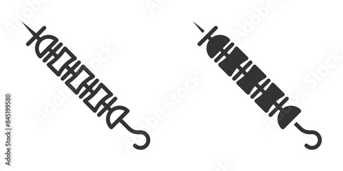 Vector illustration of skewers icon in black and white. Ideal for BBQ, grilling, and food-related designs.