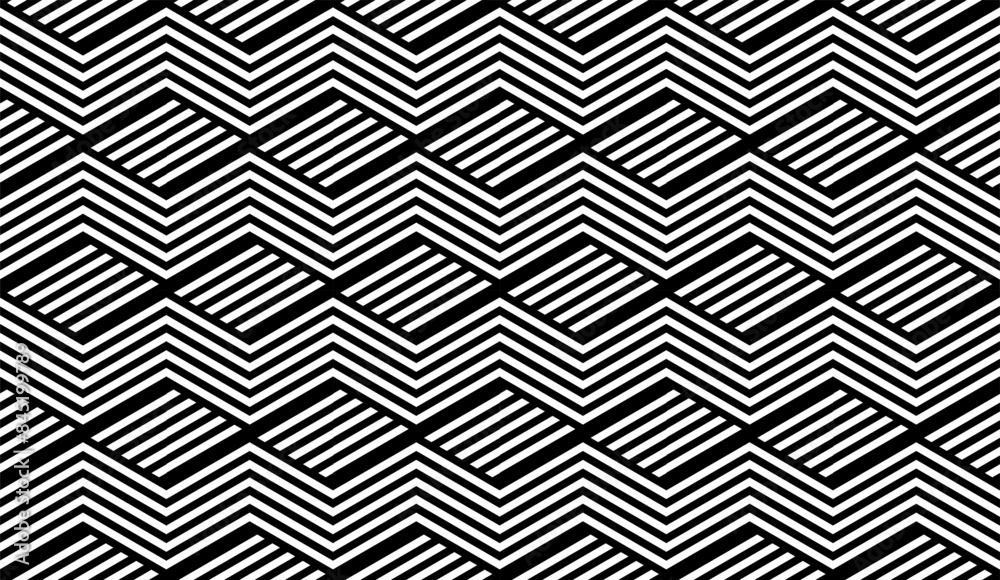 Seamless Geometric Zigzag and Diamonds Pattern. Striped Lines Black and White Texture. Seamless Geometric Zigzag and Diamonds Pattern. Striped Lines Black and White Texture.