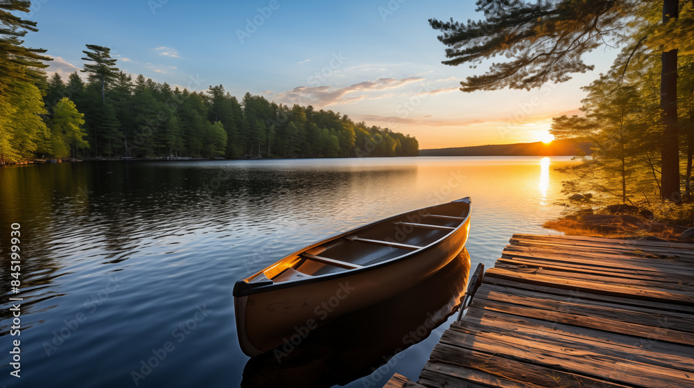 Obraz premium Nature's Embrace: Sailboat Dreams on a Tranquil Mountain Lake