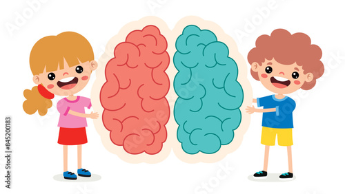 Cartoon Child Holding Brain Model