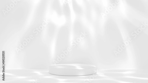 Abstract white background Minimalistic podium with a motion water light on a wall, Perfect for design product display, showcasing a clean and elegant design. calming backdrop, 3d render