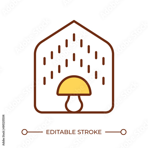 Growing mushrooms indoors RGB color icon. Indoor cultivation. Watering mushrooms in greenhouse. Farming techniques. Isolated vector illustration. Simple filled line drawing. Editable stroke