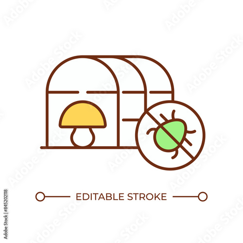 Pest control RGB color icon. Greenhouse farming. Pest management inside greenhouse. Protected mushroom cultivation. Isolated vector illustration. Simple filled line drawing. Editable stroke