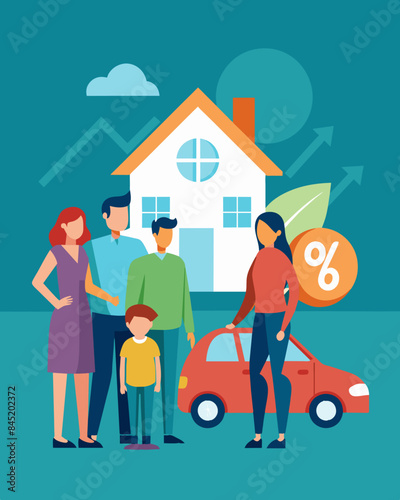 Families reevaluate their budgets faced with the reality of rising interest rates on their mortgage and car loans.. Vector illustration