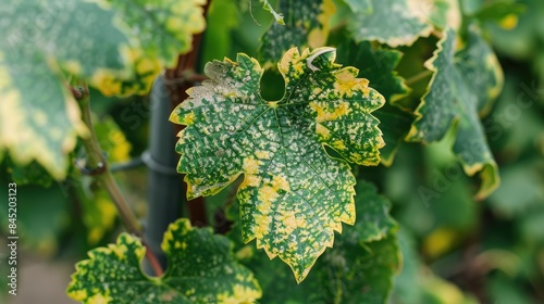 Grapevine foliage infected with Erinosis caused by mite Colomerus vitis photo