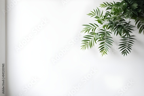 green leaf on a white wall © RORON