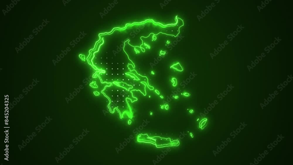Neon Green Greece Map Borders Outline Loop Background Neon Green Greece Map Borders Outline Loop Background