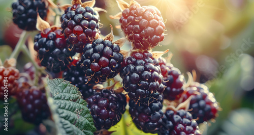 Wallpaper Mural On a branch are blackberries arranged in a bunch. Generative AI. Torontodigital.ca