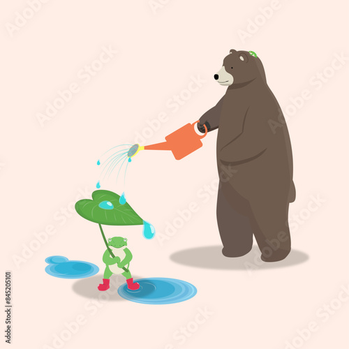 蛙とクマ, ジョウロで水浴び