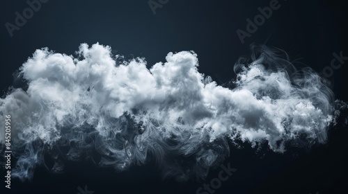 A single cloud floating in the air, isolated against a black background. Ideal for designs involving fog, white clouds, or haze.