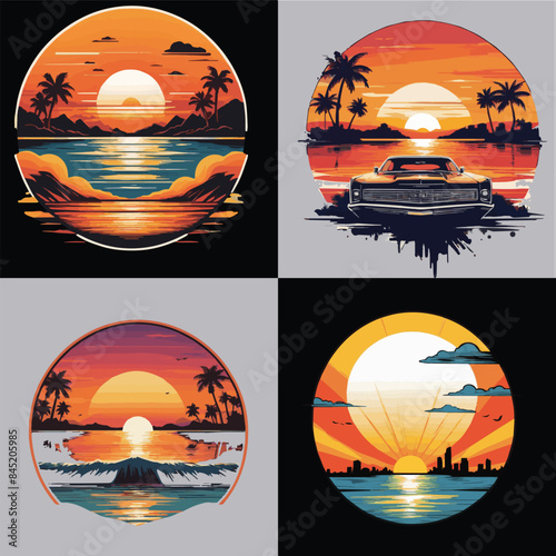 Sunset design for t shirt retro style