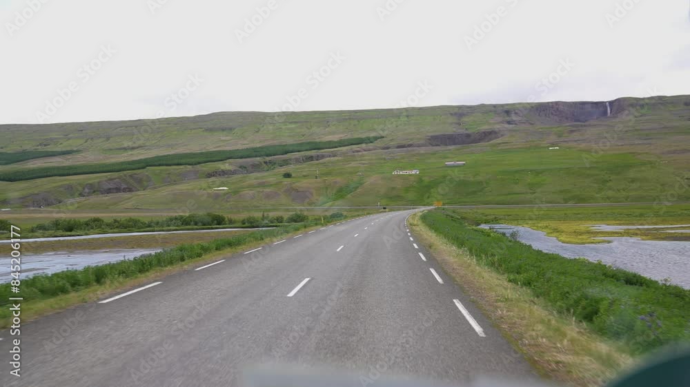 Driving on Ring Road in Landscape of Iceland, Driver's Point of View Driving on Ring Road in Landscape of Iceland, Driver's Point of View